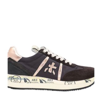 Premiata Brown Metallic Accent Nylon Low-Top Sneakers