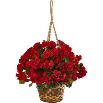 Nearly Natural 19-in Geranium Hanging Basket Artificial Plant UV Resistant in Red at Nordstrom