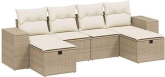 vidaXL Vidaxl - Juego De Sof&aacute;s Jard&iacute;n Con Cojines 6 Pzas Rat&aacute;n Sint&eacute;tico Beige