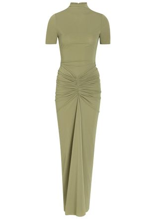 Ronny Kobo Enid Ruched Tissue Jersey Maxi Dress - Light Green - S (UK8-10 / S)