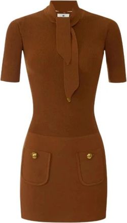 Elisabetta Franchi Am 04S66E2 Jurk - Dames - Korte kleedjes - Bruin - L - Polyester - Kleedjes