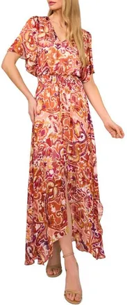 CeCe by Cynthia Steffe Smocked Waist Flutter Sleeve Maxi Dress in Wine at Nordstrom, Size X-Large