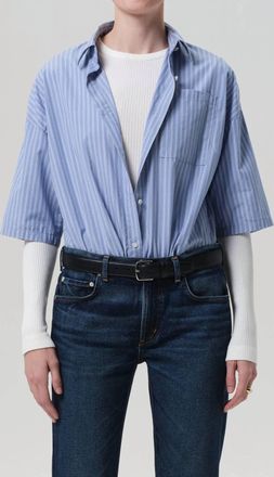 Citizens Of Humanity Francis Cropped Button-Up Shirt In Blue