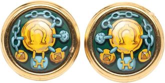 Hermès 1980-1990 Cloisonne emaille oorclips - Groen