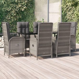 vidaXL Set Comedor Jard&iacute;n 7 Pzas Y Cojines Rat&aacute;n Sint&eacute;tico Negro Gris Vidaxl