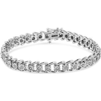 House of Brilliance 925 Sterling Silver 1/2 Cttw Diamond Miracle-Set Double Swoosh Wave Style 7 Tennis Bracelet in White at Nordstrom