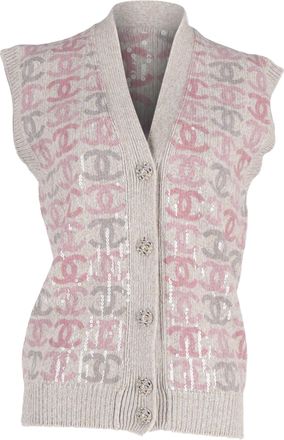 Chanel Pre-owned Womens CC Button-Down Sequined Vest Jacket in Multicolor Wool - Multicolour - Size EU 34 (Womens)