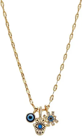 Alex and Ani Evil Eye Triple Charm Necklace in Gold Blue at Nordstrom