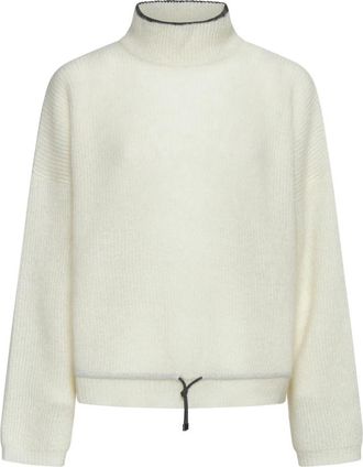 Brunello Cucinelli Geribbelde Gebreide Mohair Wollen Trui - Dames - Coltruien - Beige - M - Wol - Truien & Vesten