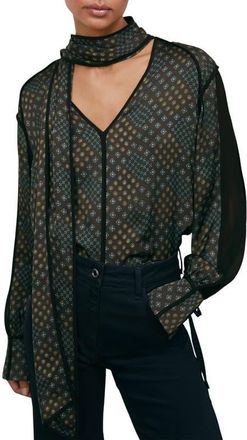 Reiss Eddie Foulard Print Tie Front Button-Up Shirt in Navy at Nordstrom, Size 14 Us