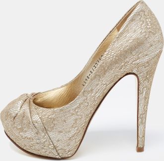 Gina Gold Lace And Leather Claire Platform Pumps