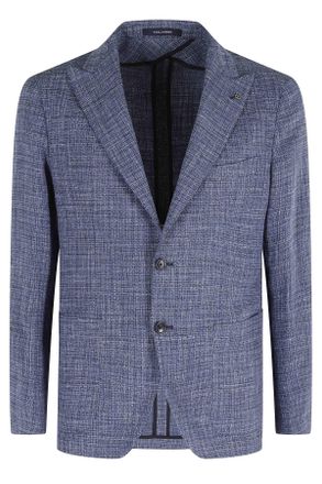 Tagliatore Blue Montecarlo Peak Lapel Mesh Effect Wool-Blend Blazer