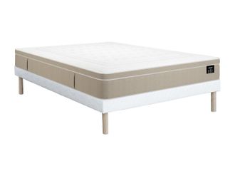 Vente-Unique Conjunto 160 x 200 cm somier tapizado + colch&oacute;n h&iacute;brido de muelles ensacados 7 zonas y gel viscoel&aacute;stico 28cm de grosor - CIREVA de YSM&Eacute;E