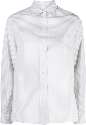 Eleventy Green Classic Vertical Stripe Cotton-Blend Long-Sleeve Shirt