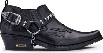 Infinity Leather Mens Black Leather Winklepicker Studded Western Biker Shoes