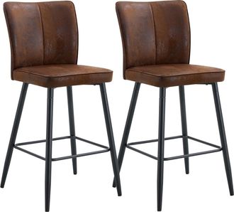 Urban Meuble Juego de 2 taburetes de bar de tela marr&oacute;n con patas de metal negro