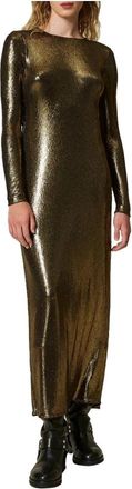 Twinset Lamina Gouden Lange Jurk - Dames - Feestkleedjes - Geel - S - Kleedjes