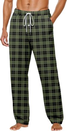 Generic Mens Plaid Pyjama Bottoms Lounge Pants Mens Mens Pyjama Bottoms Mens Soft Checked Lounge Pants with Pockets Breathable Flannel Pyjamas Trousers Cotton