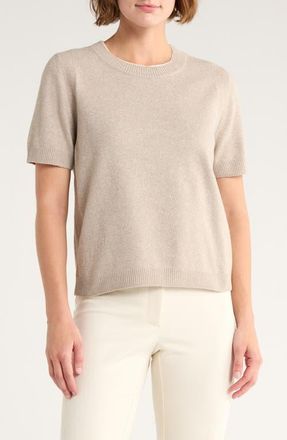 Vince Camuto Contrast Detail Short Sleeve Sweater in Light Heather Taupe at Nordstrom, Size X-Large P