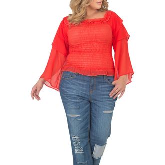 Standards & Practices Tiered Sleeve Smocked Top in Tigerlily at Nordstrom, Size 1X