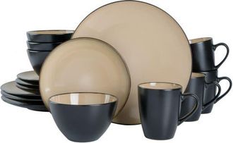 Gibson Home Soho Lounge Round 16-Piece Stoneware Dinnerware Set, Service for 4 in Taupe/black at Nordstrom