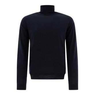 John Smedley Turtlenecks, male, Blue, Size: 2XL Blue Knit Turtleneck Sweater Aw24