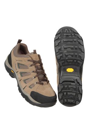 Mountain Warehouse Field Mens Vibram Hiking Shoes Lightweight Waterproof Wide Fit Trekking Shoe Khaki Synthetic Leather - Size UK 11.5