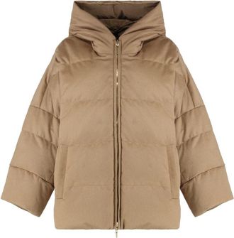 Max Mara Jassen, Dames, Bruin, L, Polyester, Reversible Down Jacket Desire