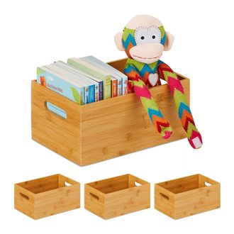 Relaxdays 4 Cajas De Almacenaje, Bamb&uacute;, Estable, Abierta, Almacenamiento, Organizador Sin Tapa, Ba&ntilde;o, Cocina, 14x30x20 Cm, Natural