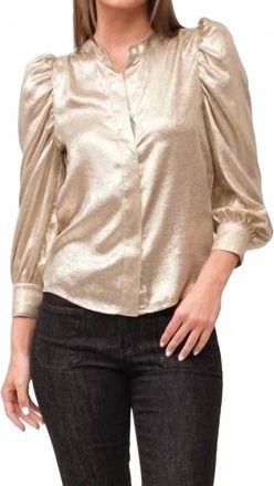 Dear John Denim Rowan Puff Sleeve Button Down Blouse In Gold