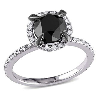 Amour 2 CT TW Black and White Halo Diamond Engagement Ring In 10K White Gold