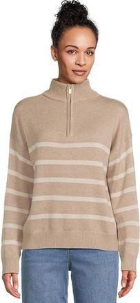 Splendid Georgie Stripe 1/4 Zip Sweater Womens Sweater Light Cedar Heather/Pale Oak : LG (Womens 10-12), Cashmere/Nylon/Polyester