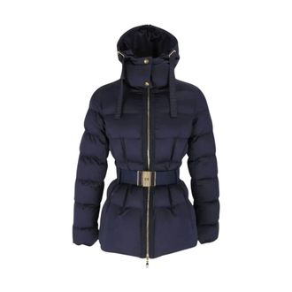 Elisabetta Franchi Pufferjack met Juwelen Riem - Dames - Jassen - Blauw - Maat: L Poliester