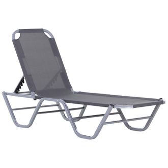 OUTSUNNY Sun Lounger Relaxer Recliner with 5-Position Adjustable Backrest Silver | TJ Hughes