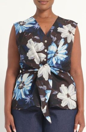 Estelle Aveline Floral Print Sleeveless Top in Chocolate Sky at Nordstrom, Size 24W