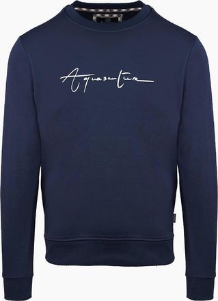 Aquascutum Mens Crew Neck Ribbed Collar Long Sleeve Sweatshirt - Navy - Size: 2X large