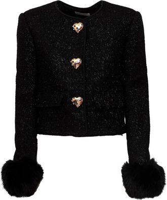 Self Portrait Metallic-thread Tweed Jas - Dames - Blazers - Zwart - 2XS - Tweed - Jassen
