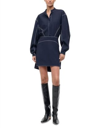 Staud Kiln Long Sleeve Mini Dress In Navy