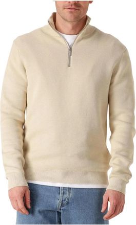 Selected Slhdane LS Knit Structure Half Zip Noos - Heren - Coltruien - Beige - XL - Katoen - Truien & Vesten