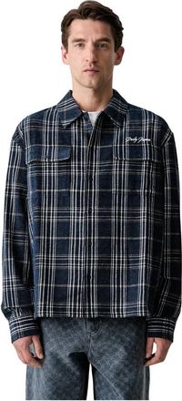 Daily Paper Clothing Chenille Script LS Shirt - Heren - Casual Overhemden - Blauw - XL - Katoen - Overhemden