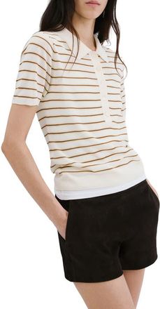 Mango Short Sleeve Jersey Polo Sweater in Ecru at Nordstrom, Size X-Large