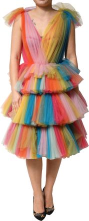 Dolce & Gabbana Womens Multicolor Nylon Tiered Tulle Midi Dress