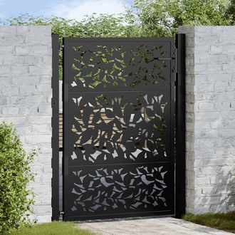 Berkfield Home Garden Gate Black 105x130 cm Steel Leaf Design