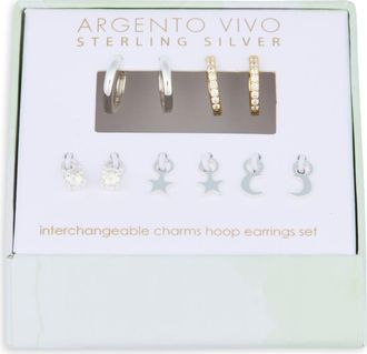 Argento Vivo Mixed CZ Charms & 2-Pack Huggie Hoop Earrings in Gold/Silver at Nordstrom Rack
