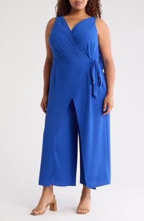 London Times Sleeveless Faux Wrap Jumpsuit in Briliant Blue at Nordstrom Rack, Size 24W