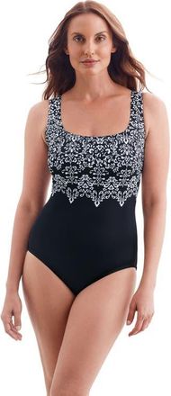 Longitude Double X-Back Tank Long Torso One-Piece Swimsuit in Garland Edge at Nordstrom, Size 18