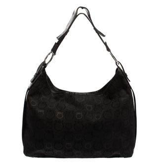 Ferragamo Black Monogram Canvas And Leather Hobo