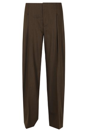 Alberta Ferretti Brown Tailored Side Zip Viscose-Blend Straight-Leg Trousers