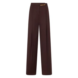 Elisabetta Franchi Wide Trousers, female, Brown, Size: M Cool Wool Trousers with Jewel Plaque