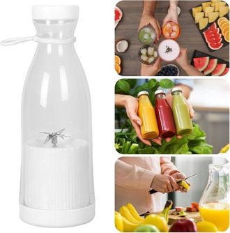 OEM Botella Batidora Port&aacute;til Inal&aacute;mbrica En Color Blanco (350 Ml), Recargable, Con 4 Cuchillas De Acero Inoxidable